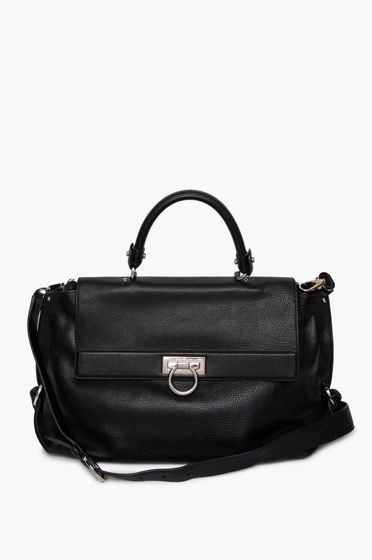 Salvatore Ferragamo Large Black Leather Sofia Satchel