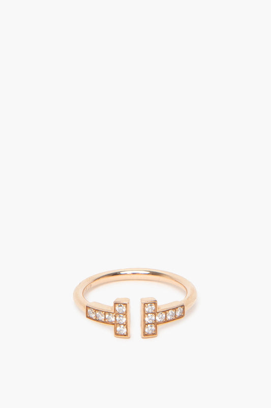 Tiffany & Co. Rose Gold Diamond T Wire Ring Size 4.75