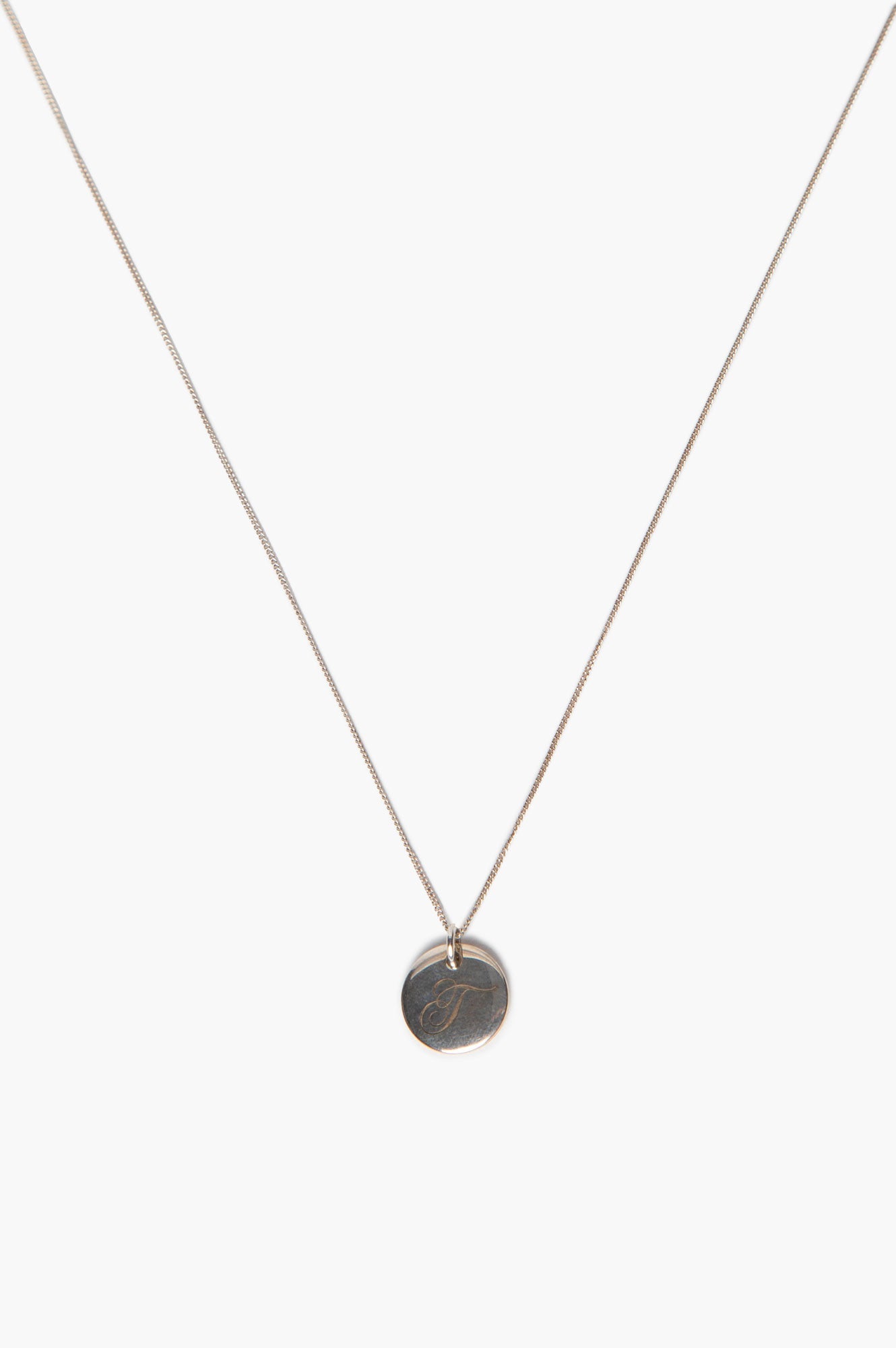 Tiffany & Co. Sterling Silver "T" Initial Engraving Pendant Necklace