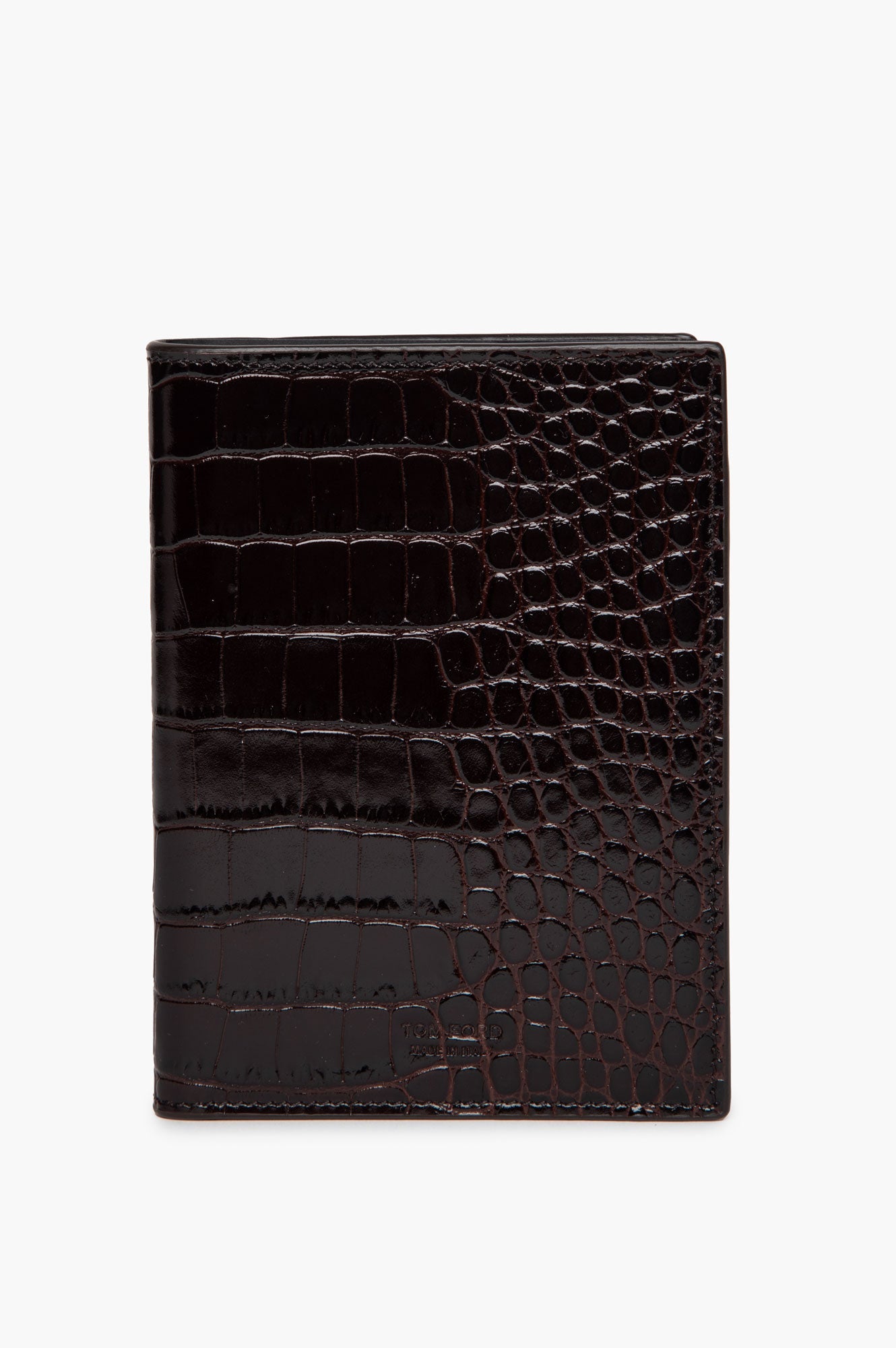 Tom Ford Dark Brown Croc Embossed Passport Holder