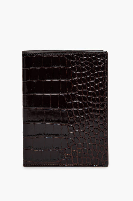 Tom Ford Dark Brown Croc Embossed Passport Holder