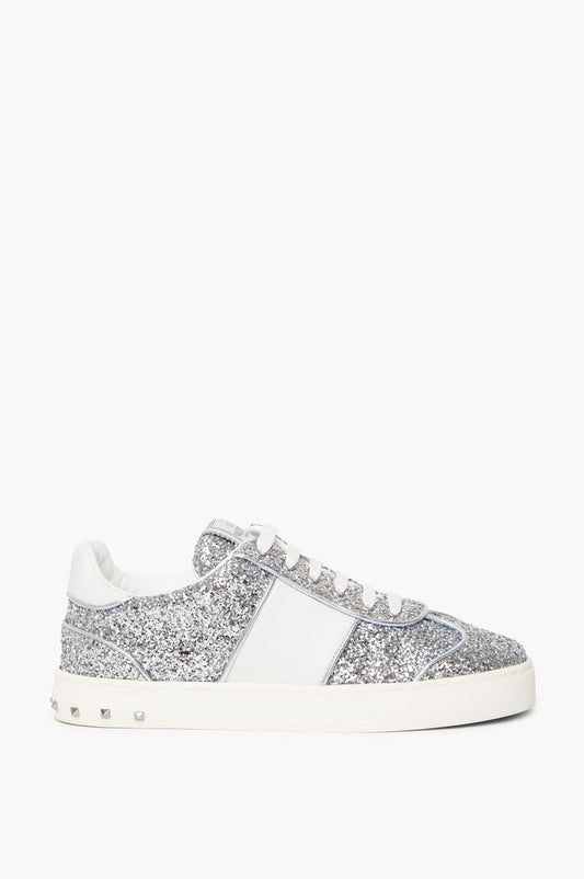 Valentino Silver Fly Crew Glitter Sneakers Size 37