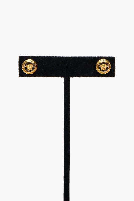Versace Gold Tone Medusa Stud Earrings