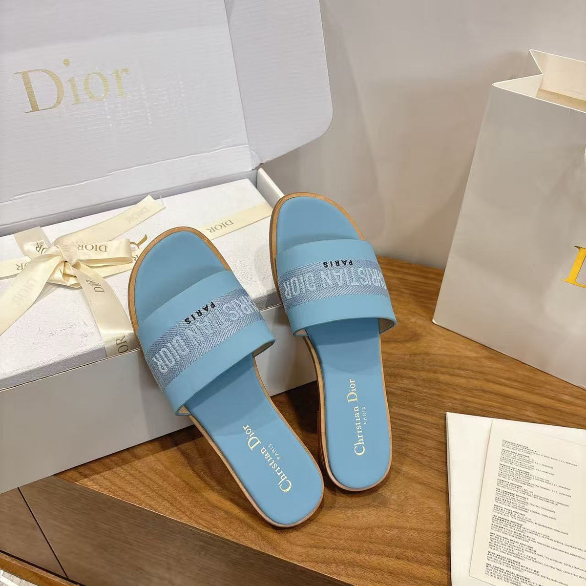 Dior Logo Embroidered Flat Slippers