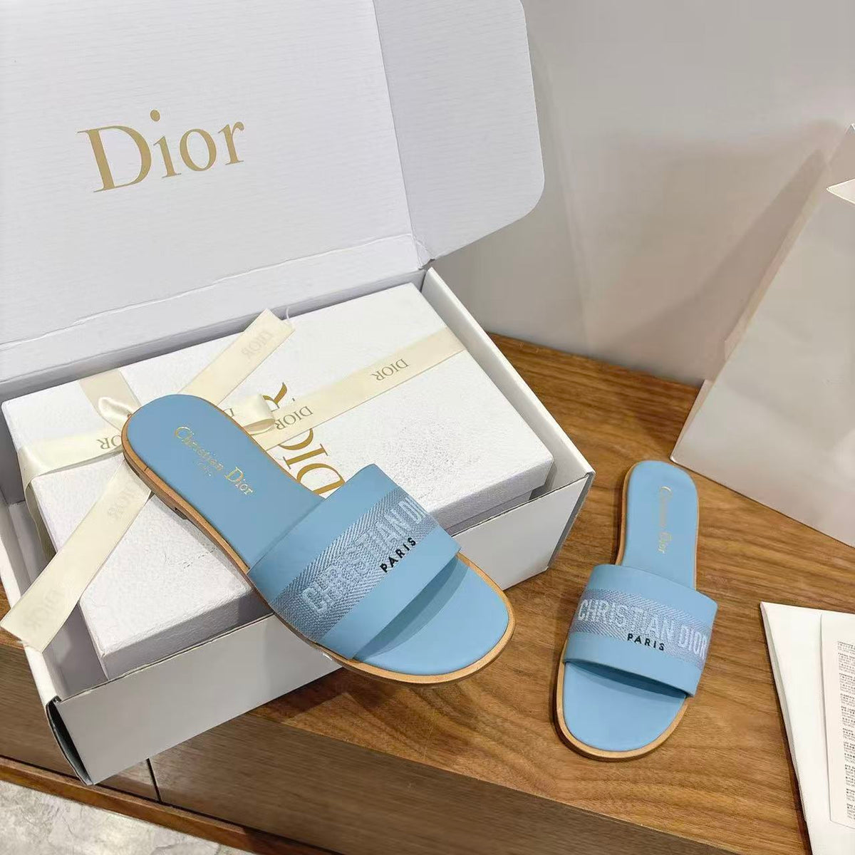 Dior Logo Embroidered Flat Slippers