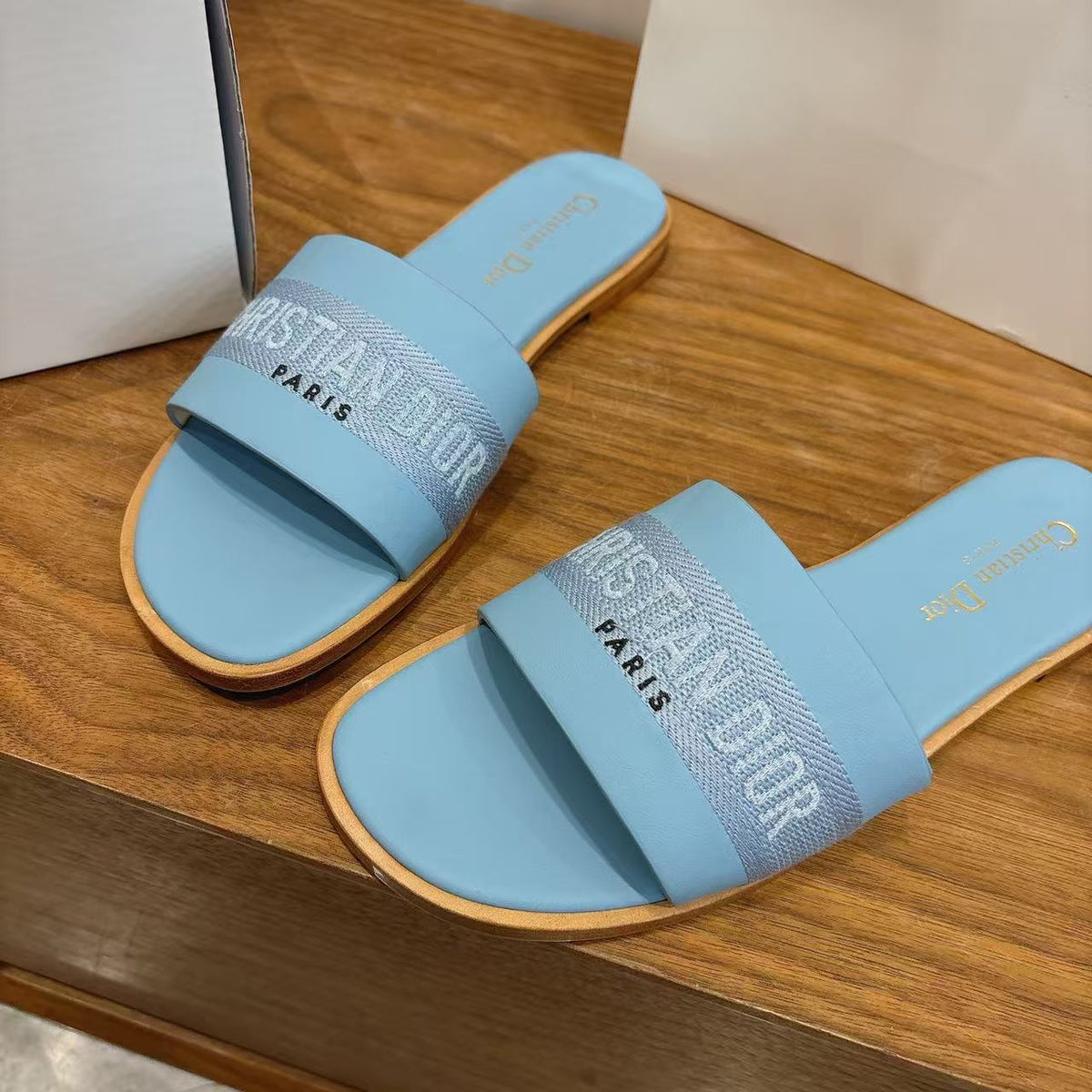 Dior Logo Embroidered Flat Slippers